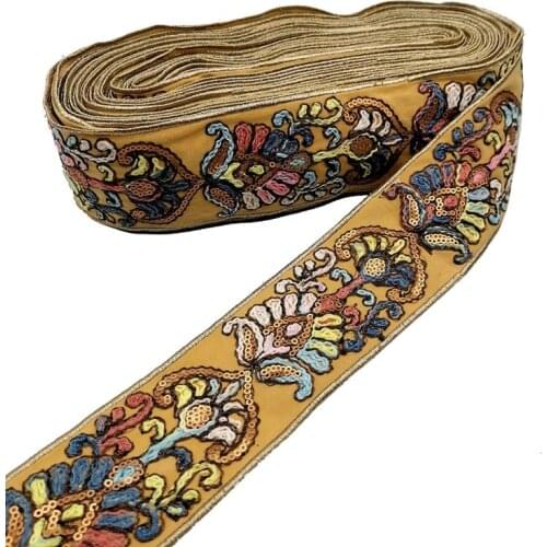 1 Yard Retro Sequins Trims Fabric Cheongsam Costume Decorative Embroidered Webbing Ribbons DIY Sewing Accessories