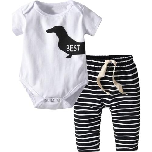 Top and Top Fashion Newborn Clothes Set Cotton Casual Letter Rompers+Striped Pants 2Pcs Sleepwear Infant Baby Clothing Outfits