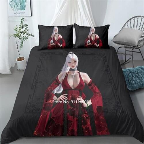 High-end Luxury Anime Characters Black Bedding Sexy Beautiful Girl Down Quilt Cover Pillowcase for Girls Soft Bedroom Decoration