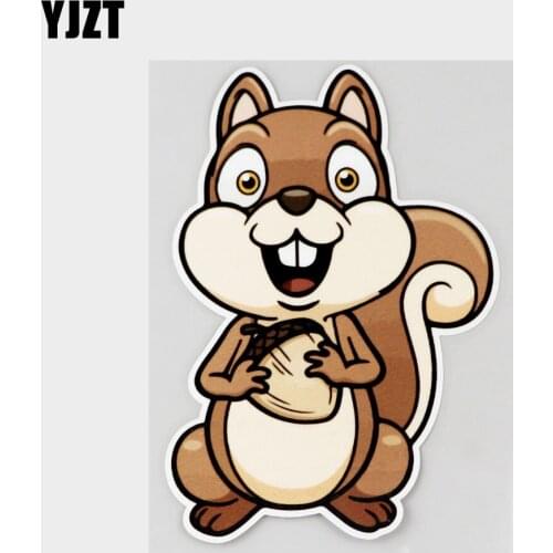 YJZT 10.2CM×15.1CM Cute Squirrel Holding Pine Cone Car Sticker PVC Decal 11C-0165