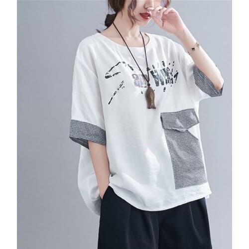 Oversized Women Cotton Casual T-shirts New Arrival 2021 Summer Simple Style O-neck Letter Print Loose Female Tops Tees S2580