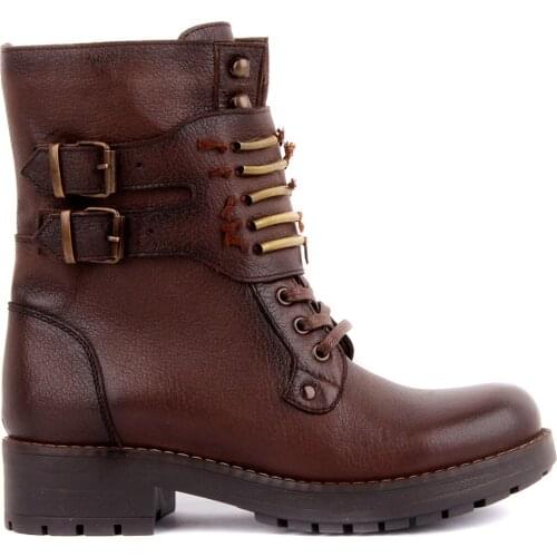 Sail Lakers-Red Coffee Leather Zipper Female Boots