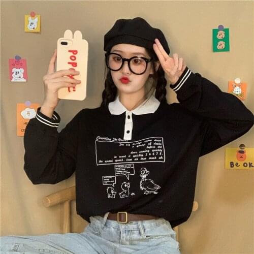 Femme Top Black Cute Trip College Students Kawaii Y2k Feminine Girls Loose Clothes Fashion Tee Shirt Women Graphic T Shirts