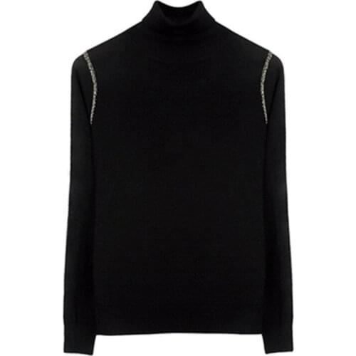 100%hand made pure wool knit women casual turtleneck slim pullover sweater solid color S-L