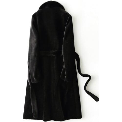 Women Real Long Coat Winter Mink Fur Collar Sheep Shearing 100% Wool Jacket 2020 Manteau Femme X-06 KJ4000