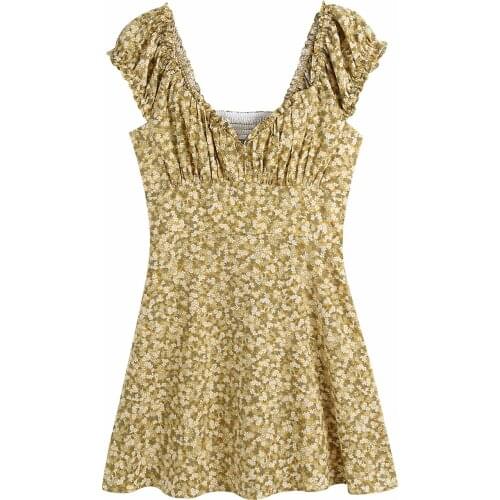 New Pop Summer Women Floral Printed Dress Straps Sleeveless Elastic Bust elegant Casual Vintage Chic Lady Woman Short Sundress