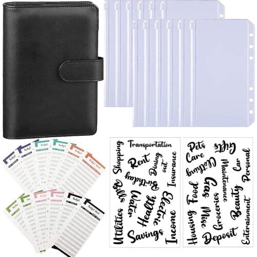 23 Pieces A6 PU Leather Budget Binder Planner with Zipper Envelopes Premium Cash Envelope Binder Budget Book for Money Saving