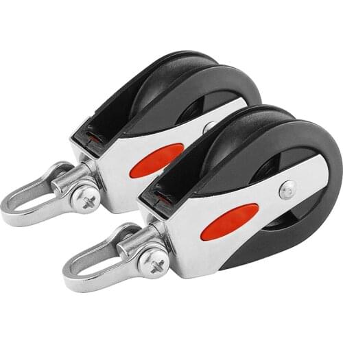 2x Durable Swivel Hook Single Pulley Block Sheave - Kayak Sailing Rigging Lifting Wheel Marine Hardware (1500 Lbs)