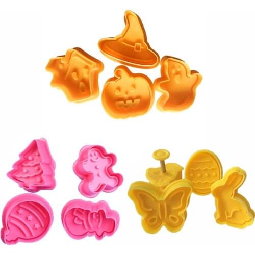 Sell Well 4pcs Cookie Stamp Biscuit Mold 3D Cookie Plunger Cutter DIY Baking Mould Halloween Cookie Cutters for Kitchen Tools