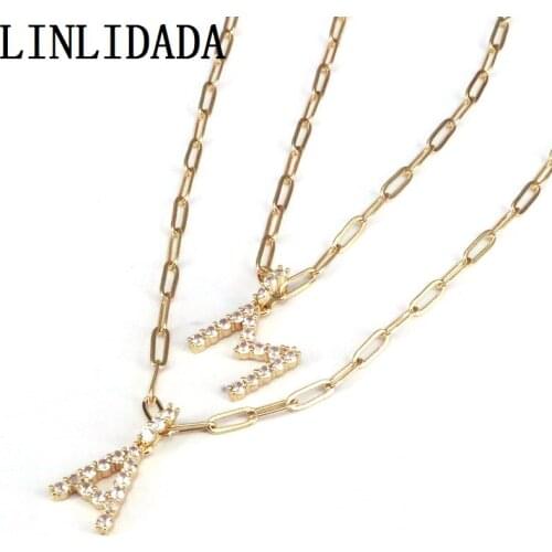 5Pcs, Fashion Clear cz letters necklace alphabets jewelry accessories for women rolo chain necklace