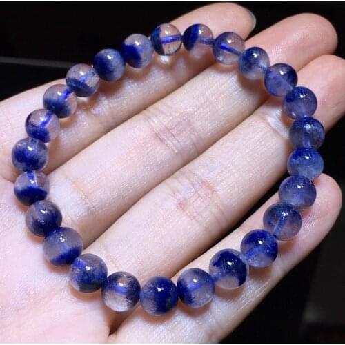 7.2mm Genuine Natural Blue Dumortierite Quartz Rutilated Crystal Bracelet Women Men Gemstone Round Beads Rare Reiki Stone AAAAA