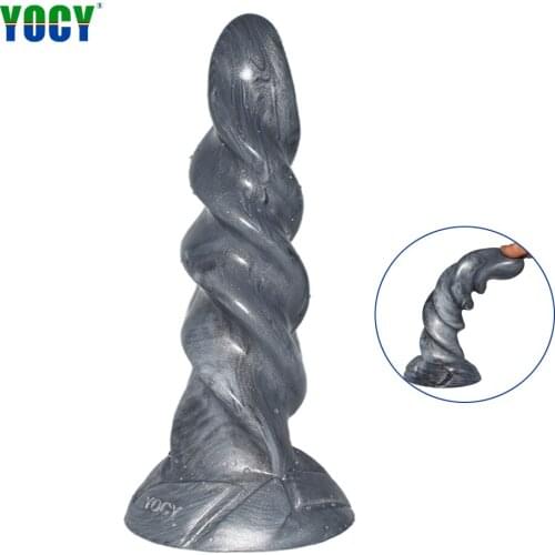 8.46in Spiral Butt Plug Thick Dildo Silver Gray Penis Silicone Vagina Ass Erotic Sex Masturbator Orgasm Erotic Adult Toy Shop