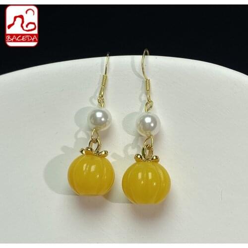 Baceda eliminating negative energy Natural Crystals of Agate with Pearl Dangling Earrings S925 Fruit Design with Box Packaging