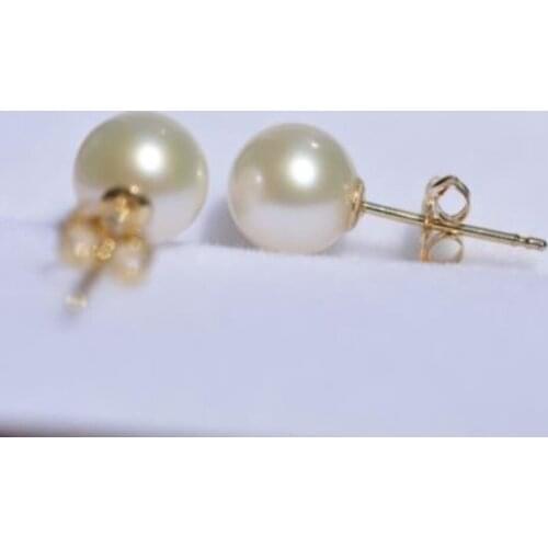 Free shipping Perfect Round 7.5-8 MM AAA+ WHITE SOUTH SEA PEARLS EARRING 14k/20 GOLD