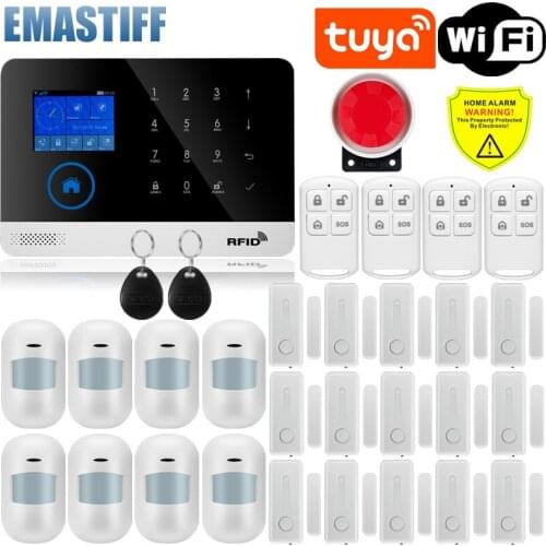 Quad band wireless wifi gsm alarm system TFT display door sensor home security alarm systems Wired Siren Kit SIM SMS Alarm