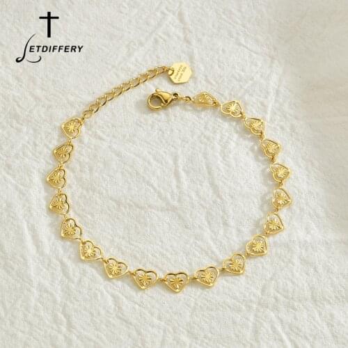 Letdiffery Elegant Hearts Chain Bracelets Golden Stainless Steel Women Engagement Gifts