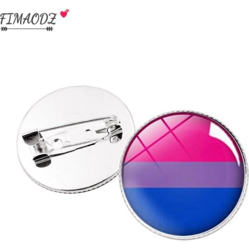 FIMAODZ LGBT Gay Pride Brooch Lapel Pins Lesbian Pride Symbol Color Rainbow Flags Glass Round Metal Badges Pin Couple Gift