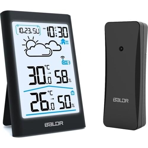 Baldr Digital Weather Station Indoor Outdoor Hygrometer Thermometer Wireless Weather Forecast Sensor Alarm Clock Date Backlight