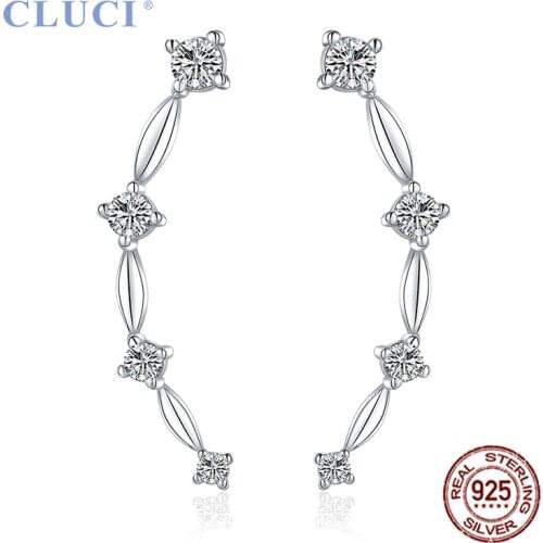 CLUCI Silver 925 Symmetric Ear Line with Shining Zircons Jewelry for Women Party Sterling Silver Earrings DE013SB