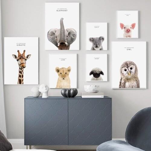 Baby Animal Posters and Prints Giraffe Elephant Lion and Zebra Canvas Painting Nursery Wall Art Nordic Picture Kids Room Decor