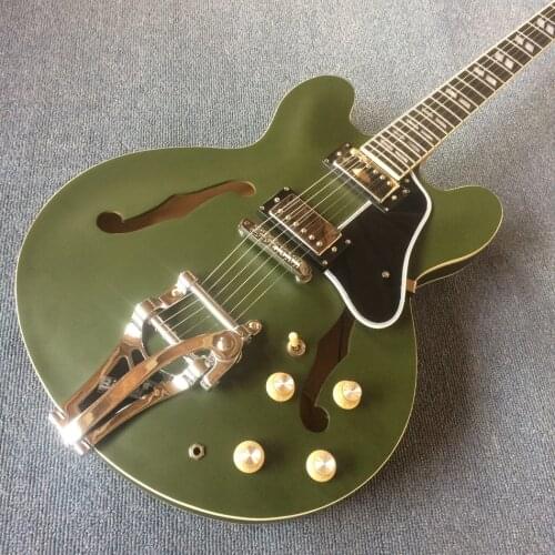 Jazz Hollow Body Electric Guitar, Ebony fingerboard, 2 F holes,Matte finish Tremolo system tone-pro bridge, Free shipping