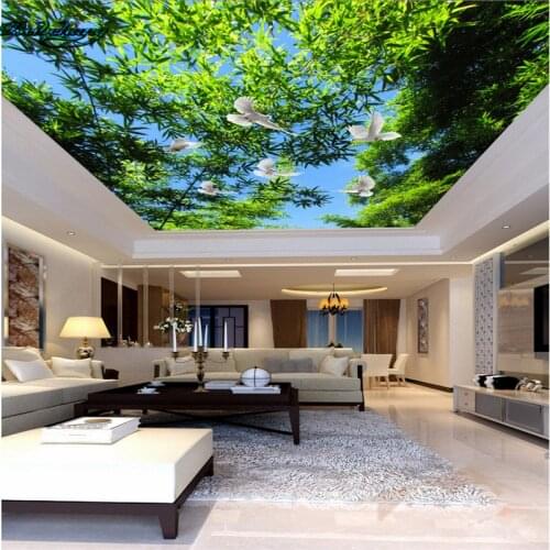 Beibehang Fresh bamboo forest blue sky living room bedroom ceiling roof temples custom lounge murals wallpaper
