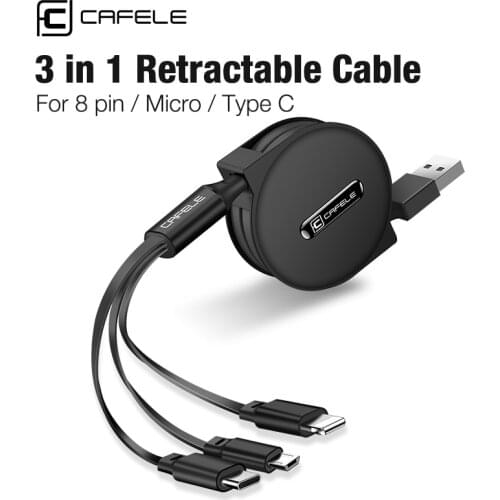 Cafele 3 in 1 Retractable Micro USB Cable Type C Fast Charging USB Cable for Huawei iPhone Xiaomi Samsung 120cm Data Sync