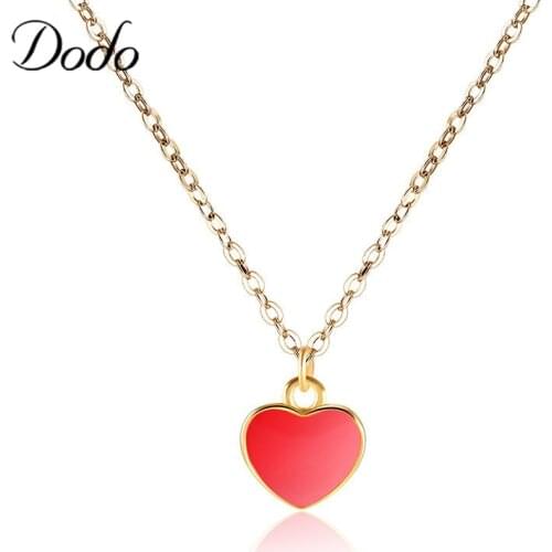 Classic Little Red Heart Clavicle Necklace Gold Color Jewelry Love Heart Pendant Necklaces For Women Jewellery bijoux femme k136