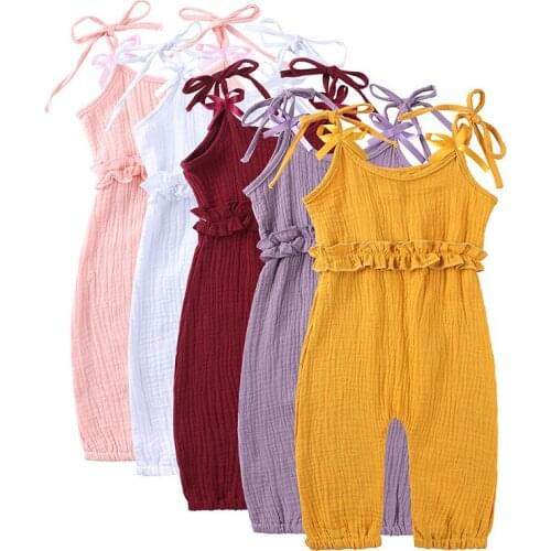 Summer Baby Clothing Toddler Baby Girl Romper Clothes Sleeveless Strap Pants Solid Overalls Cotton Outfits Jumpsuits 0-24M