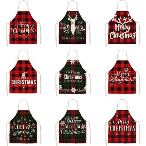 Linen Merry Christmas Apron Christmas Decorations for Home Kitchen Accessories Printed Women Kitchen Aprons New Year Gifts