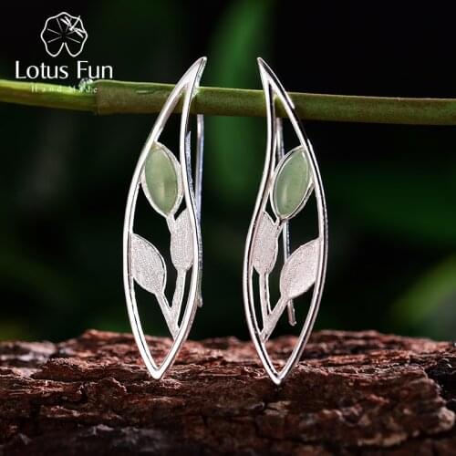 Lotus Fun Real 925 Sterling Silver Natural Original Handmade Fine Jewelry Spring in the Air Leaves Drop Earrings for Women