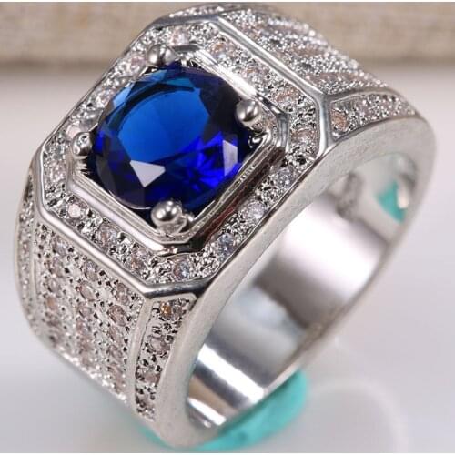 Fashion Wedding Rings for Women Man Blue Stone Crystal Silver Color Finger Ring Luxury Jewelry Gift Bague Femme Anillos Mujer