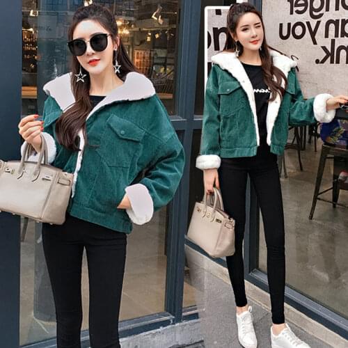 Fashion Autumn Parkas Women basic jackets Female Corduroy Winter Coat Warm Lamb Fur Winter Jacket Womens Short Outwear 2021 New