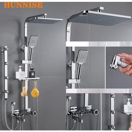 Bathroom Shower Set Quality Polished Chrome Bathroom Mixer Fauet Rainfall Shower System Chest Spray Shower Hot Cold Faucets