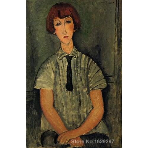 Wall art modern Young Girl in a Striped Blouse Amedeo Modigliani Paintings Hand painted High quality