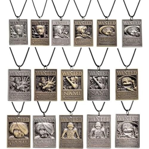 Wholesale 5 Pcs ONE PIECE Necklaces Rectangular Hang Tag Bronze Silver Leather Cord Neck Accessories for Women Men Jewelry Gifts