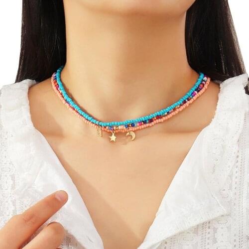 3PCS Fashion Choker Necklace Beaded Pendant Star Moon Clavicle Necklace Pendant Choker For Women New Jewelr