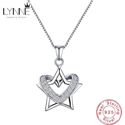 New Fashion Heart And Star AAA Zircon Dual Use Pendant Necklaces 925 Sterling Silver Rhinestone Drop Necklace Women Jewelry Gift