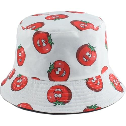 Fashion Cartoon Bucket Hat Tomato Eggplant Cucumber Print Fisherman Cap Men Women Panama Hat Reversible Bob Chapeau