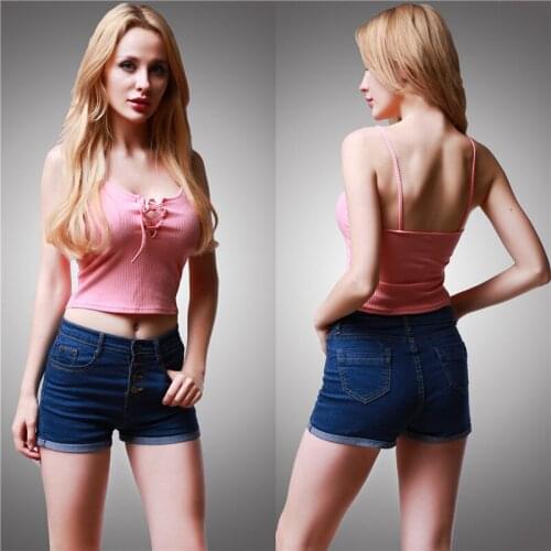 Sexy Summer Women Camis Front Cross Lacing Up Tie Camisole Tank Female Strappy Bustier Crop Top Tank Short Tops Camis 6 Color