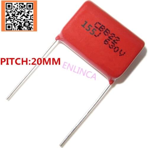 5pcs 630V 1.5UF 1500NF 155J Pitch 20mm 5% DIP CBB Polypropylene film capacitor