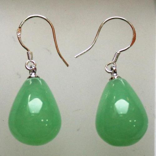 Pretty real lighte green drop jadeite earrings 12x16mm 925 2pc silver hook