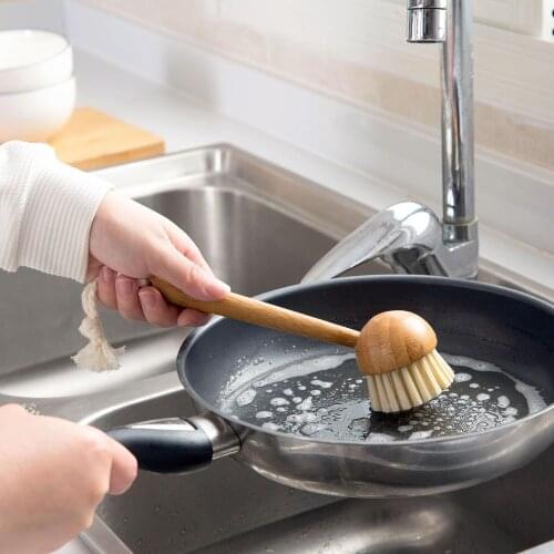 Long Handle Wood Cleaning Brush Bamboo Washing Brushes for Pot Pan Glass Dish Brush Fruit Vegetables Scourer Kitchen Accessories