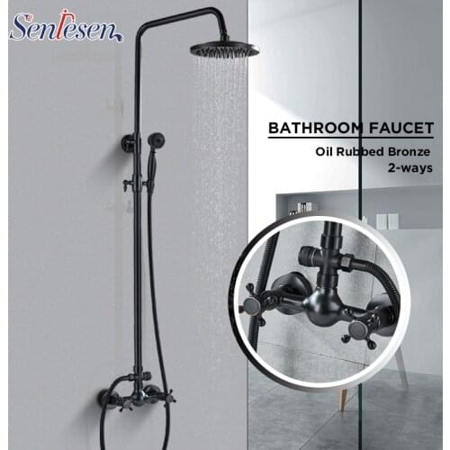 Senlesen Bronze Brass Shower Faucets ORB Set Wall Mount Dual Handle 8 inch Rainfall Bathroom Shower Set Faucet Mixer Water Tap