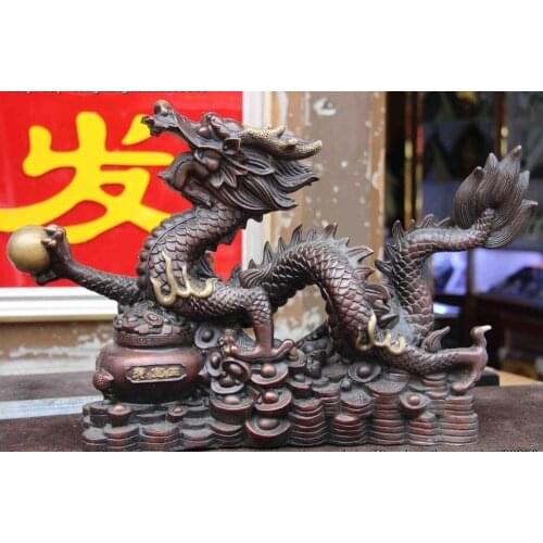 10 Fengshui Bronze Copper Zodiac Wealth Treasure Bowl Dragon Play Bead Statue