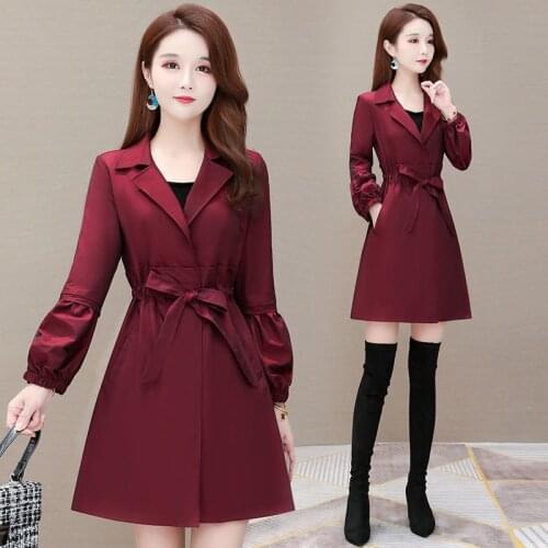 Spring Autumn Women Trench Coat Long Sleeve Outerwear Elegant Office Ladies Windbreaker New Temperament Plus Size Female R599