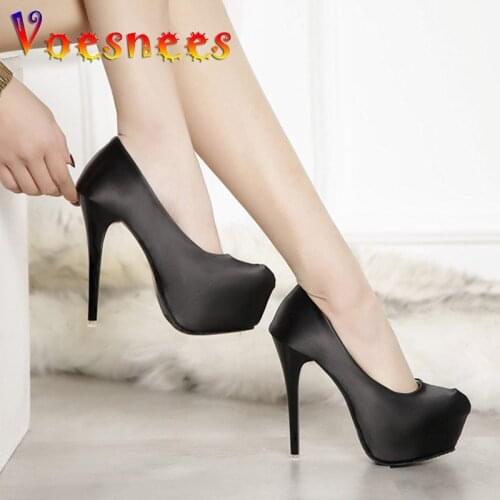 Spring/Autumn Sexy Wedding Shoes Woman Silk Fetish Round Toe Woman Pumps Platform Very High Heel 14CM Ladies Pumps Black White