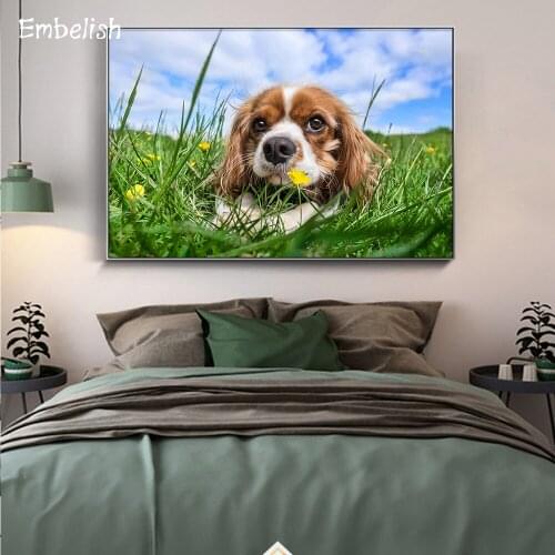 Embelish 1 Pieces Hot Selling Cute Dog In The flowers Animals Wall Posters For Home Decor HD Canvas Painting Living Room Picture