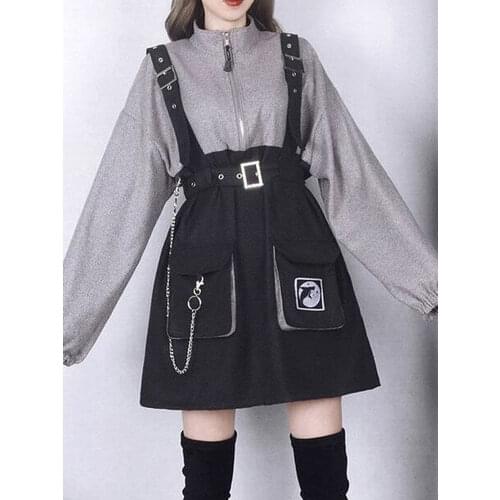 2021 Retro Vintage Women Gothic Girls Punk Mini Dresses High Waist Long Sleeve Hat Collar Sexy Gry Black Lolita Plus Size Jurken