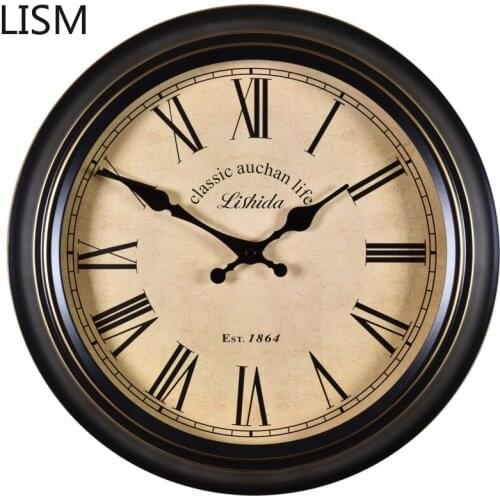 Vintage Metal Living Room Wall Clock Black Silent American Kitchen Clocks Wall Watch Horloge Reloj De Pared Retro Shabby Chic